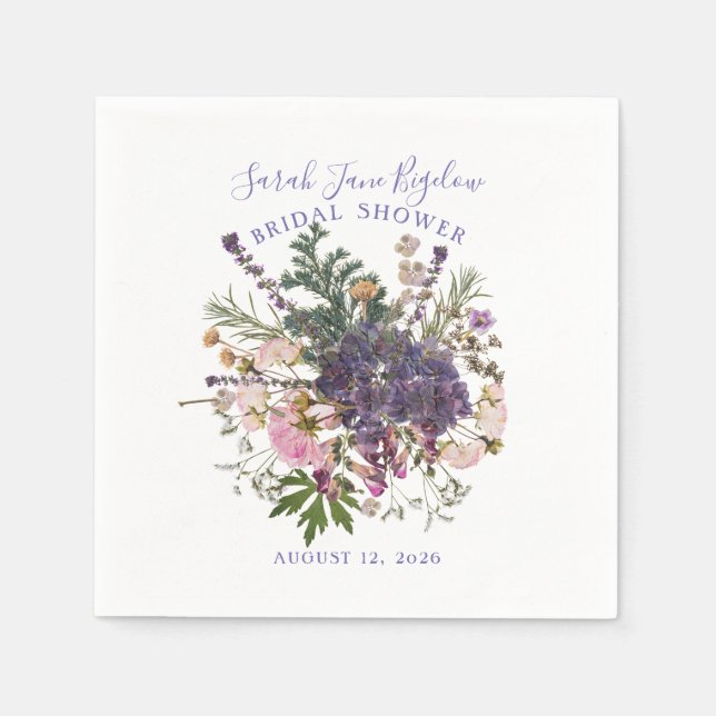 Servilleta De Papel Periwinkle Pressed Wildflower Boho Bridal Shower (Anverso)