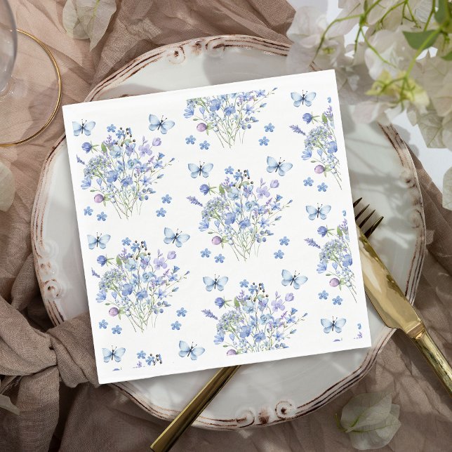 Servilleta De Papel Periwinkle Wildflower Butterflies Boda floral (Delicate Floral and Butterfly Napkins from my Lilac + Periwinkle Wildflower Wedding Collection)