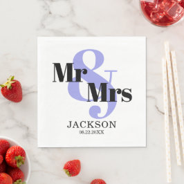 Servilleta De Papel Periwinkle y Black Mr & Mrs Boda