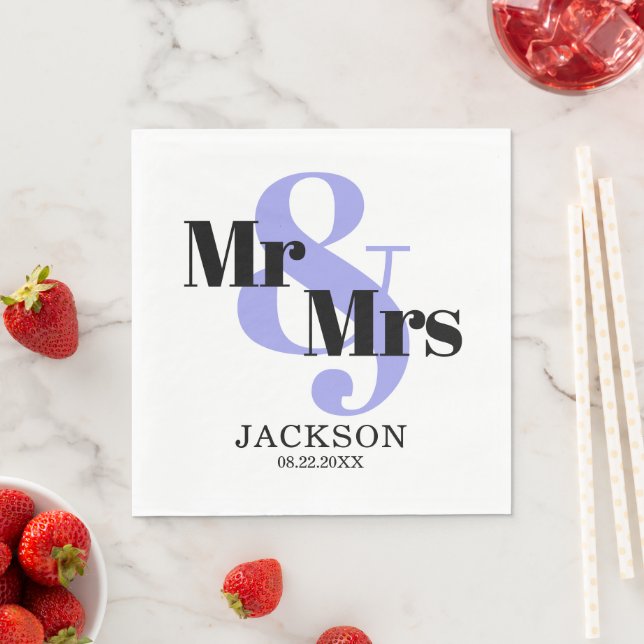 Servilleta De Papel Periwinkle y Black Mr & Mrs Boda (In situ)