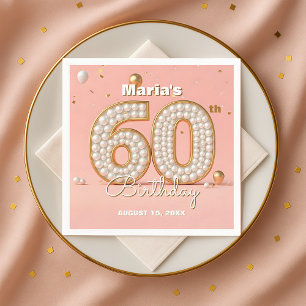 Servilleta De Papel Perla Dorada y Rosa Suave Elegante Cumpleaños 60