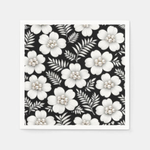 Servilleta De Papel Perlas blancas en patrón de flores
