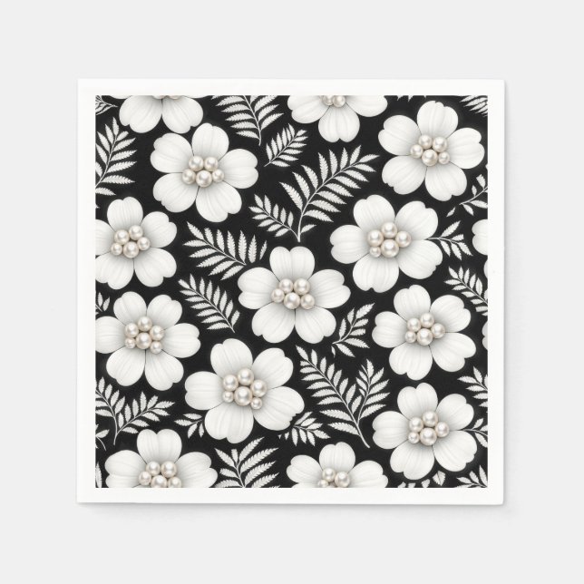 Servilleta De Papel Perlas blancas en patrón de flores (Anverso)