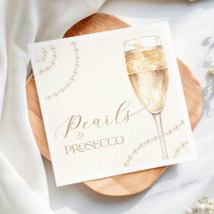 Servilleta De Papel Perlas de oro y pañales de ducha de novia Prosecco