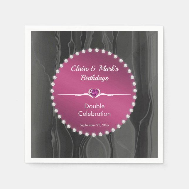 Servilleta De Papel Perlas de seda negra de cumpleaños conjunto Ruby R (Anverso)