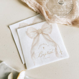 Servilleta De Papel Perlas Elegante Lazo Marfil Bautizo