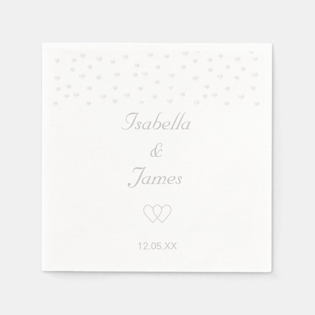 Servilleta De Papel Perlas Elegantes en Boda Blanca (Anverso)