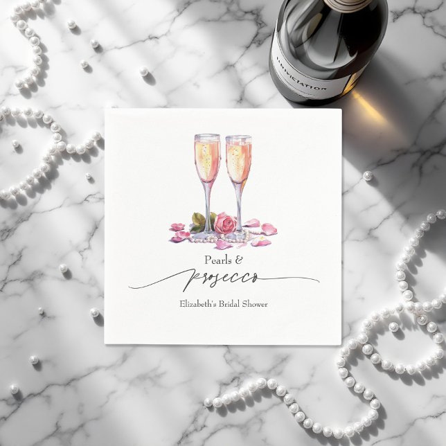 Servilleta De Papel Perlas elegantes, Petales y ducha de novia Prosecc (Elegant Pearls & Prosecco Bridal Shower Napkins)