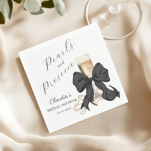 Servilleta De Papel Perlas Elegantes y Prosecco Lazo Negro Despedida d