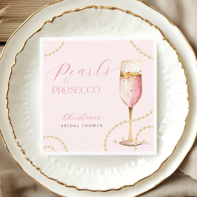 Servilleta De Papel Perlas Prosecco Rosa Oro Bridal Shower (Subido por el creador)