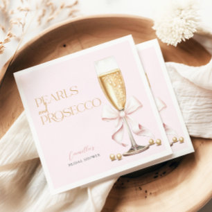 Servilleta De Papel Perlas rosadas y brindis de Prosecco para despedid