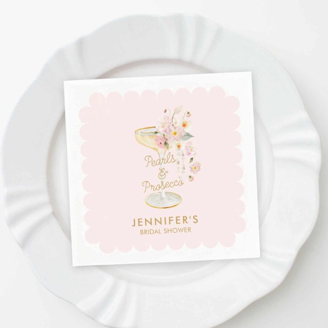 Servilleta De Papel Perlas rosadas y ducha de novia en Prosecco (Pink Pearls and Prosecco bridal shower Napkins)