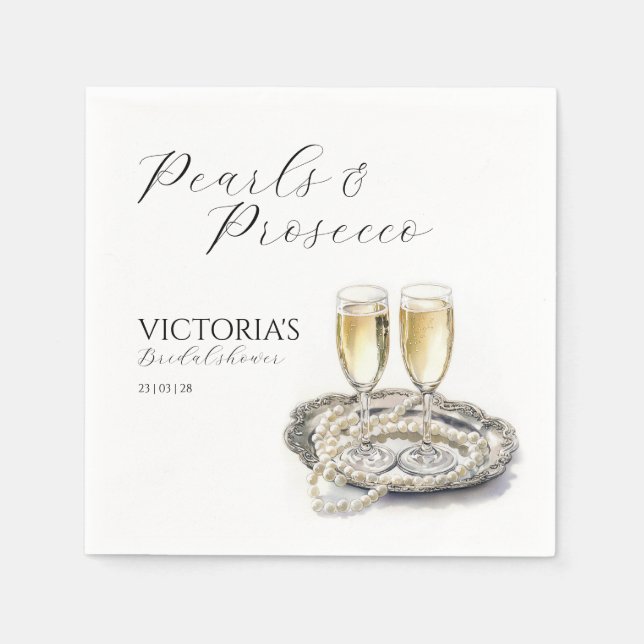 Servilleta De Papel Perlas y ducha de novia en Prosecco (Anverso)
