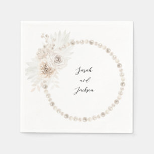 Servilleta De Papel Perlas y nombre floral blanco
