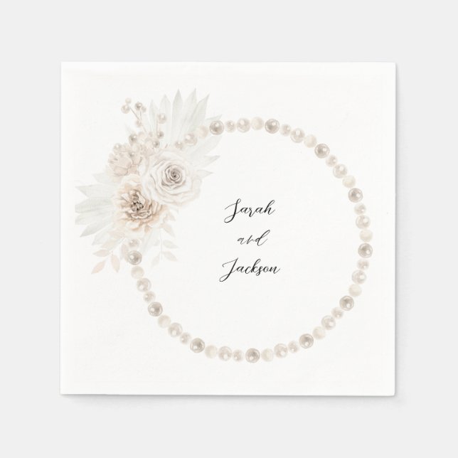 Servilleta De Papel Perlas y nombre floral blanco (Anverso)