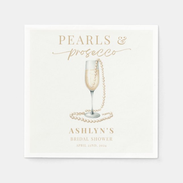 Servilleta De Papel Perlas y pañales de ducha de novia Prosecco (Anverso)