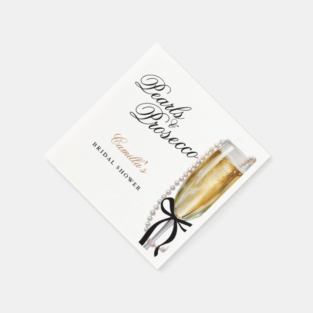 Servilleta De Papel Perlas y Prosecco Black Bow Bridal Shower (Borde)