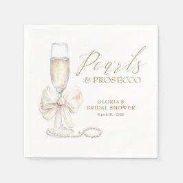 Servilleta De Papel Perlas y Prosecco Despedida de Soltera Lazo Blanco