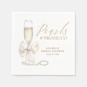 Servilleta De Papel Perlas y Prosecco Despedida de Soltera Lazo Blanco