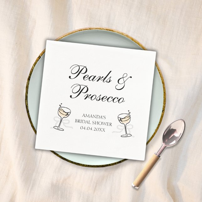 Servilleta De Papel Perlas y Prosecco Elegante Desayuno de Novia (Pearls & Prosecco Elegant Bridal Shower Napkins)