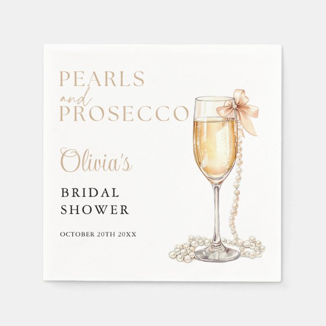 Servilleta De Papel Perlas Y Prosecco Elegante Ducha Bridal (Anverso)
