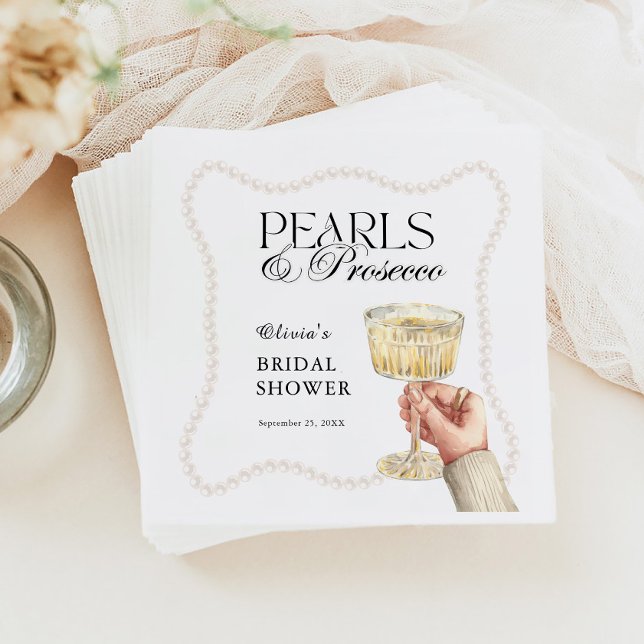 Servilleta De Papel Perlas y Prosecco Elegante Ducha Bridal Brunch (Subido por el creador)