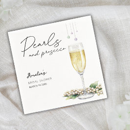 Servilleta De Papel Perlas Y Prosecco Elegante Vegetación Ducha Bridal