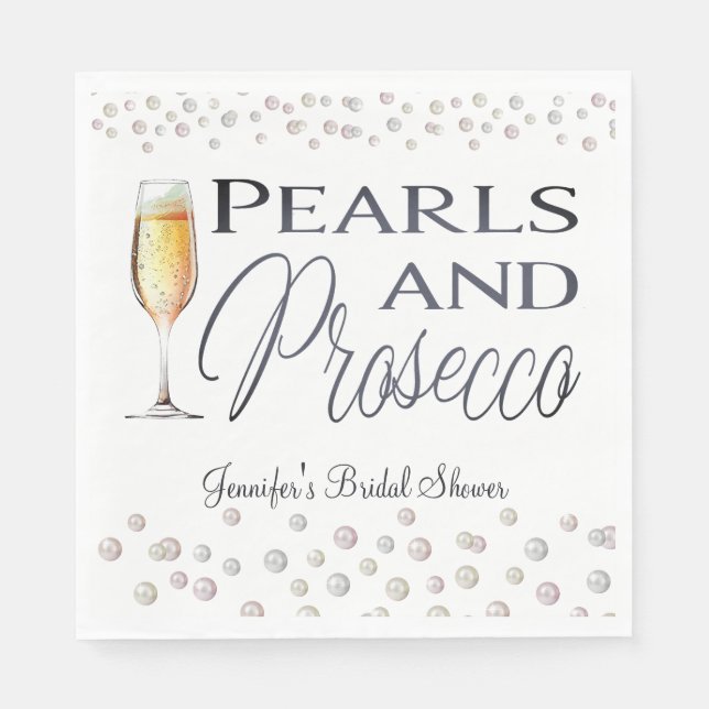 Servilleta De Papel Perlas y Prosecco para Despedida de Soltera (Anverso)