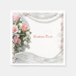 Servilleta De Papel Perlas y Rosas Elegantes y Románticas Personalizad