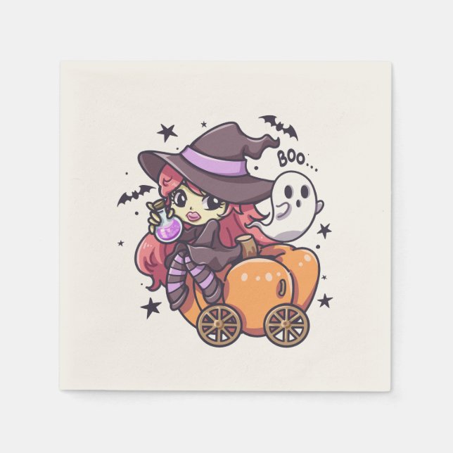 Servilleta De Papel Perra infantil sentada en un auto calabaza (Anverso)