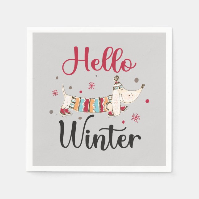 Servilleta De Papel Perrito Adorable Hola Invierno  (Anverso)