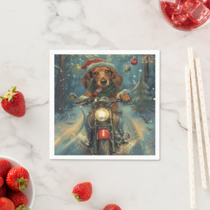 Servilleta De Papel Perrito Dachshund montando motocicleta Navidad