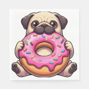 Servilleta De Papel Perrito pug adorable con donut divertido perro de
