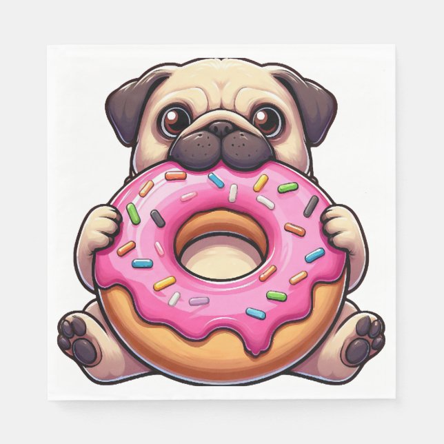 Servilleta De Papel Perrito pug adorable con donut divertido perro de  (Anverso)