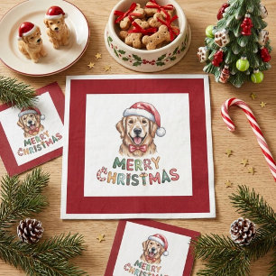 Servilleta De Papel Perrito Retriever Dorado Navideño Adorable