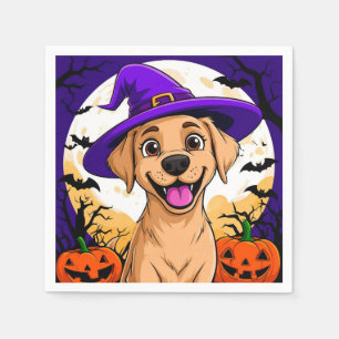 Servilleta De Papel Perro Adorable con Sombrero de Bruja