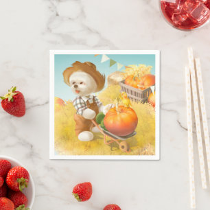 Servilleta De Papel Perro agricultor con calabaza