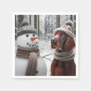 Servilleta De Papel Perro asador irlandés con muñeco de nieve
