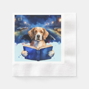 Servilleta De Papel Perro Beagle Sobrio Leyendo Libro Grande De Recupe