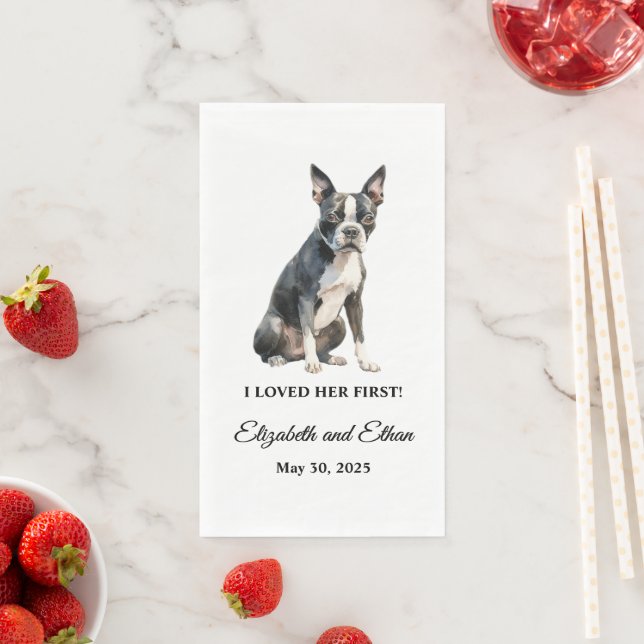 Servilleta De Papel Perro Boston Terrier Cena de Boda (In situ)