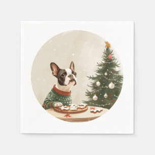 Servilleta De Papel Perro Boston Terrier de Navidad