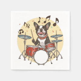 Servilleta De Papel Perro Boston Terrier tocando la batería