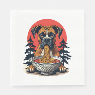 Servilleta De Papel Perro Boxer Antiguo Comiendo Ramen Atardecer Japon