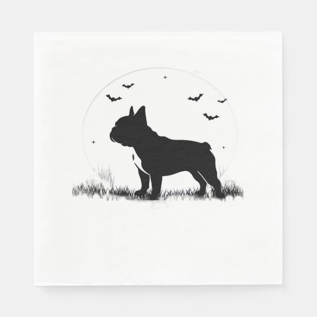 Servilleta De Papel Perro Bulldog francés - Halloween Moon Silhouette  (Anverso)