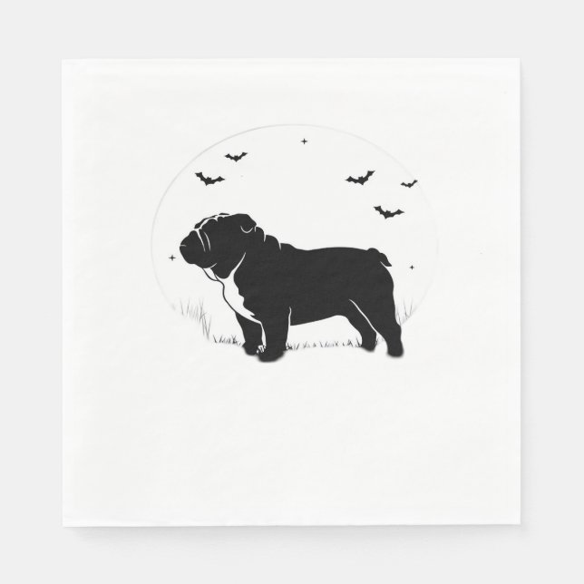 Servilleta De Papel Perro Bulldog Inglés - Halloween Moon Silhouette O (Anverso)