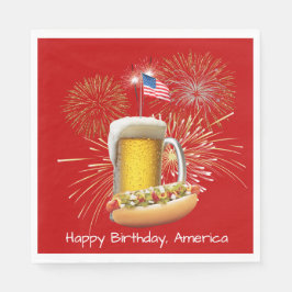 Servilleta De Papel Perro caliente y cerveza con fuegos artificiales y