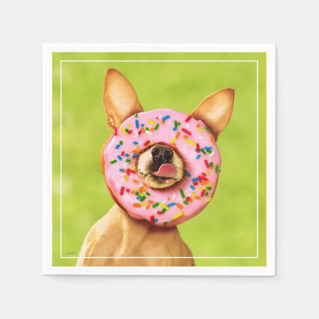 Servilleta De Papel Perro chihuahua gracioso con donut rociado en la n (Anverso)