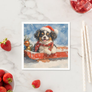 Servilleta De Papel Perro Chin Japonés en Trineo Deja que Nieve Navida
