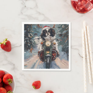 Servilleta De Papel Perro Chin Japonés Montando Motocicleta Navidad