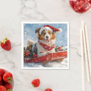Servilleta De Papel Perro Collie Áspero en Trineo Deja que Nieve Navid